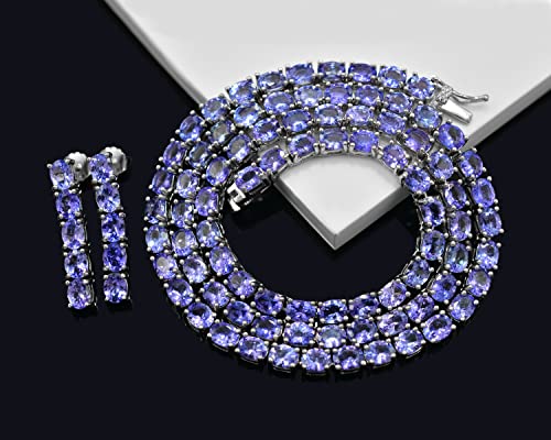 Natural Tanzanite 5X4 MM Oval Cut Gemstone Tennis Necklace 925 Sterling Silver December Birthstone Tanzanite Jewelry Proposal Gift For Girlfriend (NEC-8204)3