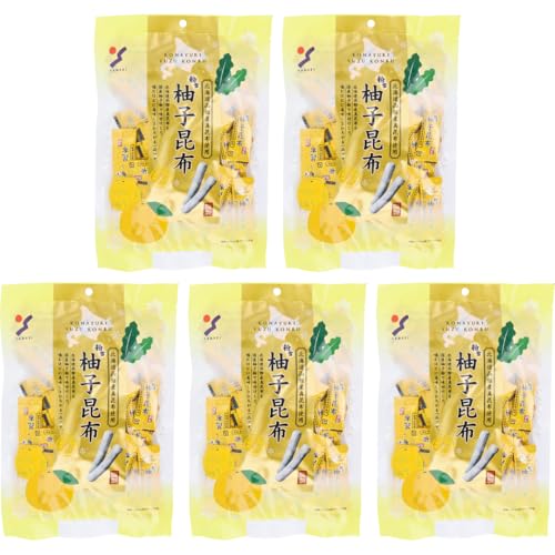 【まとめ買い】 粉雪 柚子昆布 130g 北海道産 函館産 真昆布 国産昆布 おつまみ こんぶ ゆず 山栄食品 (5個セット, 柚子)