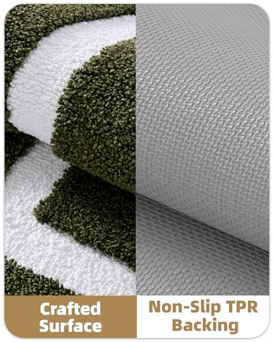 Image of Color&Geometry Mini Green Bathroom Rugs 24x16, Extra Soft Absorbent Microfiber Bath Rug, Non-Slip Bathroom mat, Washable Plush Bath Mats for Bathroom, Shower, Bathtub, Laundry, Small, Olive Green