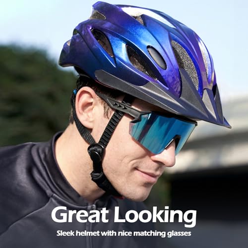 Image of Odoland Adult Bike Helmet with Cycling Sunglasses Set for Men & Women