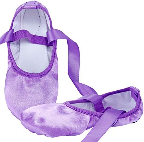 WENDYWUGirls Ballet Dance Shoes Purple Flat Slipper with Ribbon