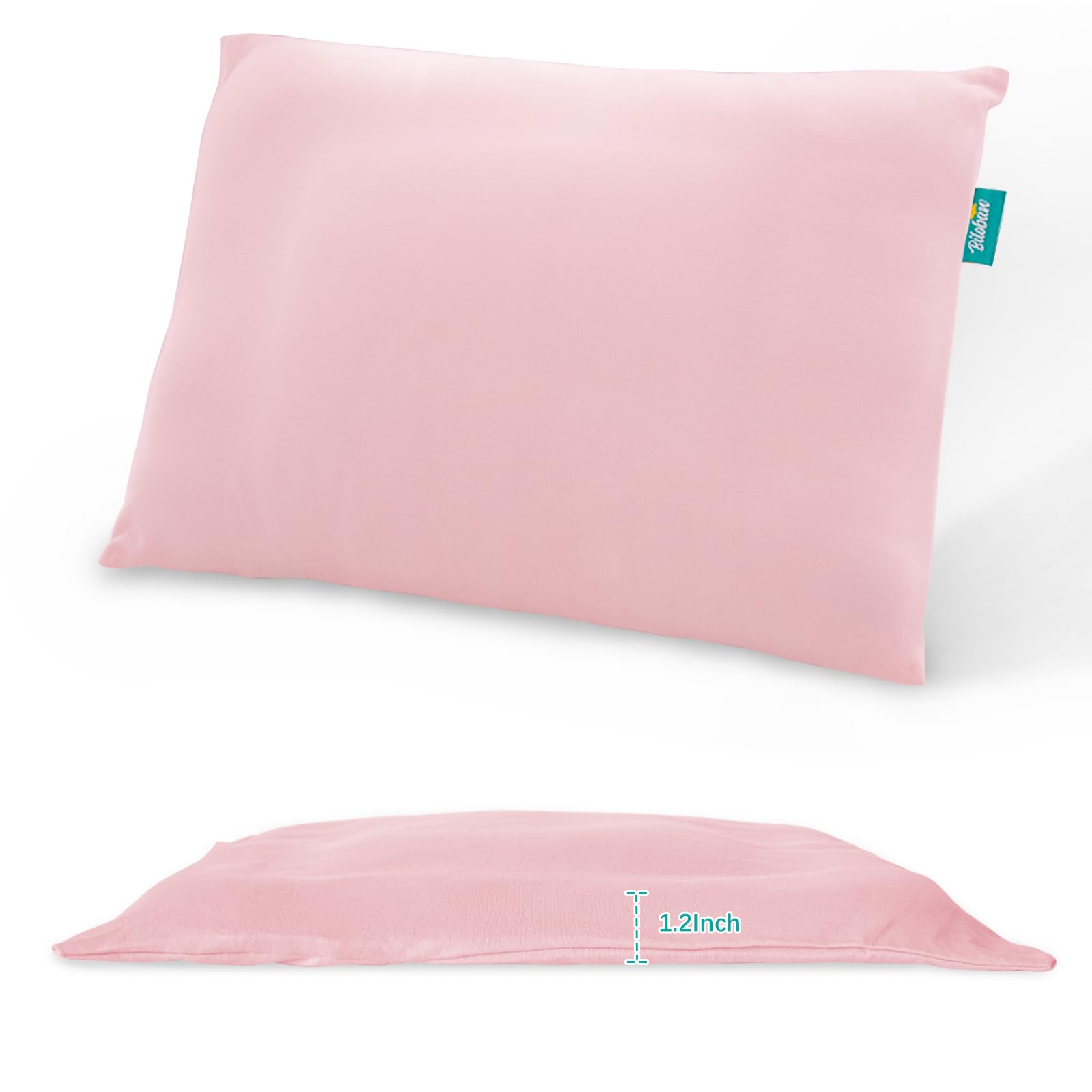 Thin Toddler Pillow with Pillowcase 13” x 18” X 1.2”, Kid Pillows for Sleeping, Machine Washable Soft Travel Pillows, Toddler Use Only, Age 2 (Pink)