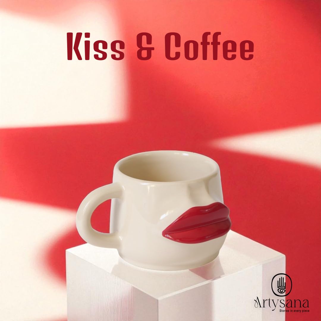 Kiss & Coffee Mug – Tazza in ceramica artigianale – Artistic Design Coffee Cup – Unique Gift for Art Lovers