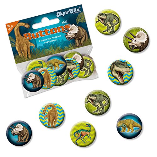 8 Mini Button * & dinosaurios T-Rex * con broche Lutz Mauder//67246//Fiesta Cumpleaños Regalo regalo Niños Buttons Set