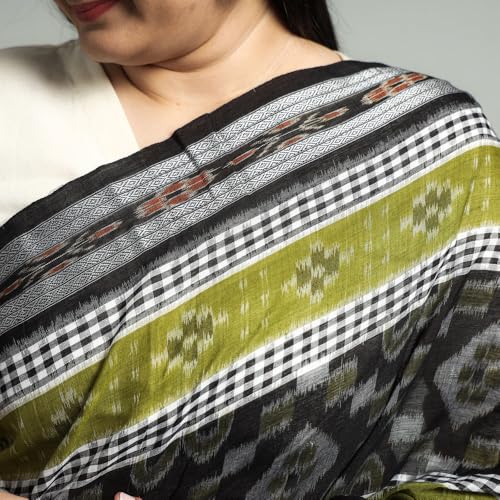 Image of Ikat Women's Pure Cotton Saree Traditional Craftsmanship Double Ikat Weaving Floral Handmade Ethnic Saree without Blouse Piece