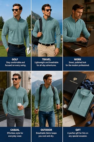 Image of Golf Quarter Zip Pullover for Men Mock Neck 1 /4 Zip Lightweight Athletic UPF 50+ Men's Long Sleeve Golf Sweatshirt