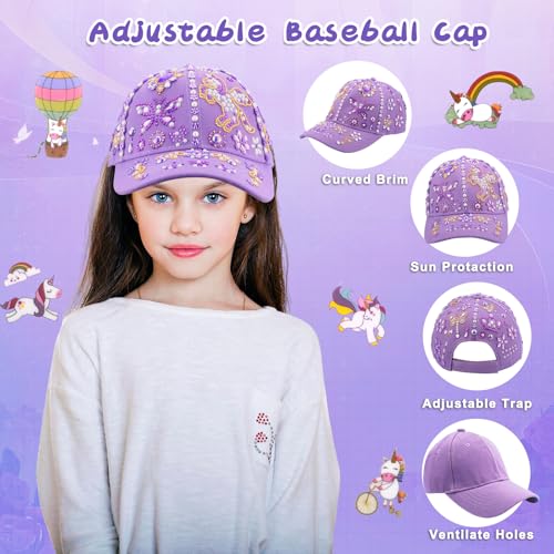 Gifts for Girls 5 6 7 8 9 10 11 12 Years Old Decorate Your Own Water Bottle and Baseball Cap Gifts for Girls Unicorn Stickers Glitter Gems Girl Water Bottle Art and Crafts Age 4-12 Childrens Day Gift - Image 3