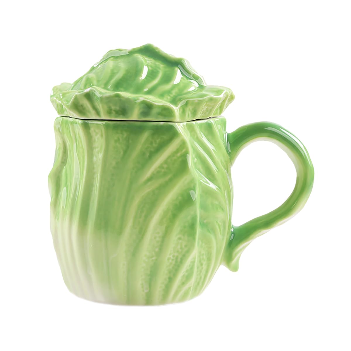 Sizikato Porcelain Mug with Lid, Cabbage Shape Ceramic Tea Cup Coffee Mug, 13 Oz.
