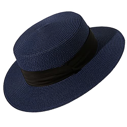 Image of Lanzom Sun Hats for Women Wide Brim Straw Boater Hat Foldable Packable Beach Hat for Summer Fit Size 6 8 /7-7 1 /4