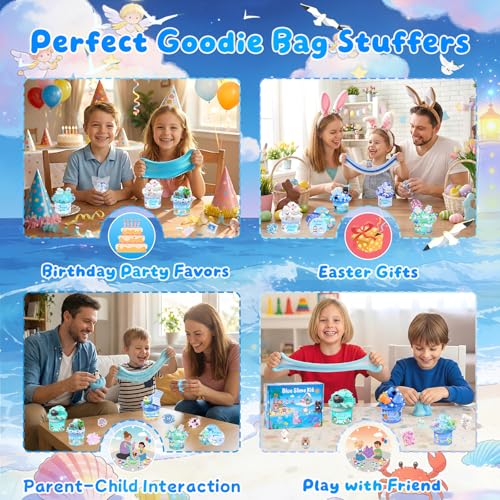 Image of 12 Pack Slimes, Blue Slime Kit, Clear Butter Slimes Cloud Slimes Fluffy DIY Kit for Girls Boys, Slime Party Favors Goodie Bag Easter Basket Stuffers, 4 5 6 7 8 9 10 Year Old Birthday Gift Cute Stuff