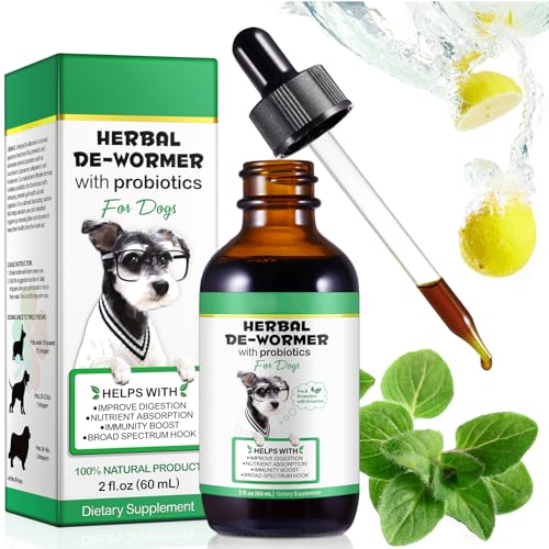 Wurmkur Hund Tropfen 60ml Kräuterentwurmer mit Probitika Verbesserung der Verdauung Immunitätsschub Anti-Parasiten Breitband-Hakenwürmer Sicher Effektiv Wurmkur für Hunde