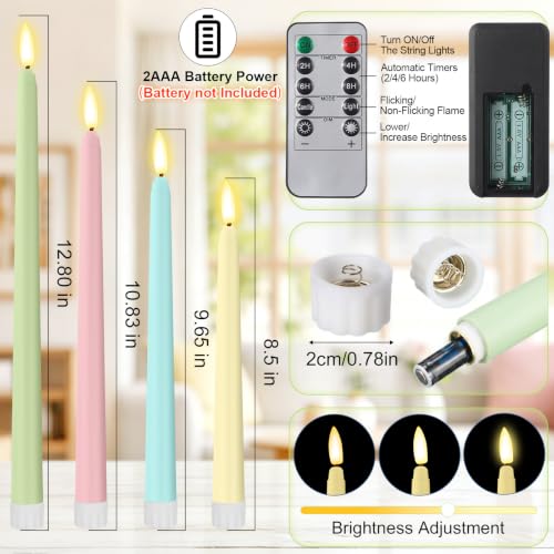 Image of Rossesay 16 Pcs Macaron Flameless Taper Candles Battery Operated Candles with Remote Timer 8.5 inch 9.6 inch 10.8 inch 12.8 inch Multiple Sizes LED Flickering Candlestick for Wedding Party Centerpieces Decor