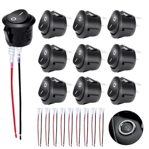 10 PCS Interrupteurs à Bascule, Commutateurs à Bascule avec Fil 2 Broches 2 Positions avec Designs Etanches Bouton Rond pour Interrupteur Camping-car Voiture...