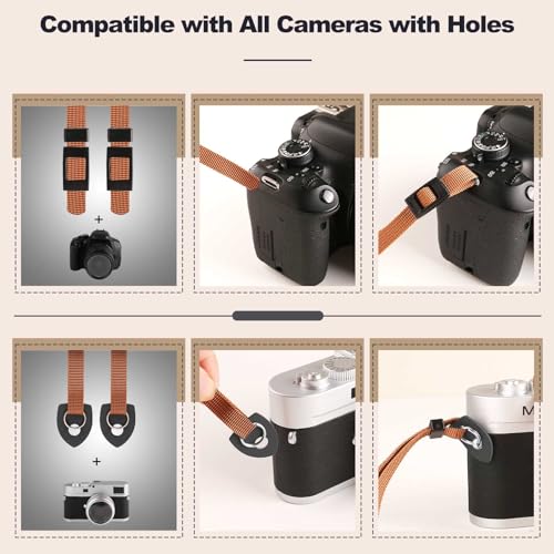 Image of Universal Camera Strap - Camera Neck Strap, Adjustable Shoulder Straps Compatible with Canon, Fujifilm, Nikon, Olympus, Panasonic and other SLR and mirrorless cameras - Blue and Orange Geo