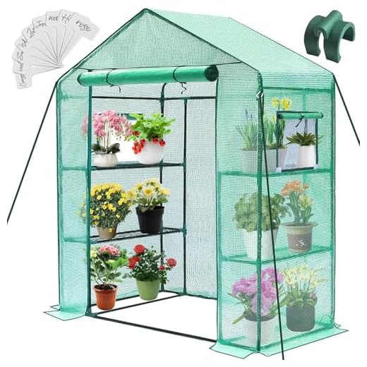 Greengro Greenhouse, 28 x 57 x 76'' Greenhouses for Outdoors, Small Plant Green House with Screen Windows, 3 Tiers 4 Shelves, Durable PE Cover, Plastic Portable Wall in Greenhouses for Outside Indoor