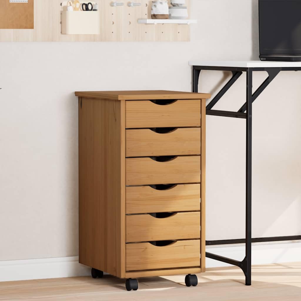 Hothingwell Armadio a rotelle con cassetti in legno di pino massiccio marrone miele, raccoglitore a rotelle per ufficio, ampio spazio di archiviazione per documenti e file, design rustico
