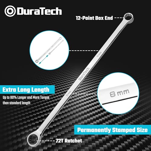 Image of DURATECH 8mm Extra Long Ratcheting Wrench, Metric, CR-V Steel