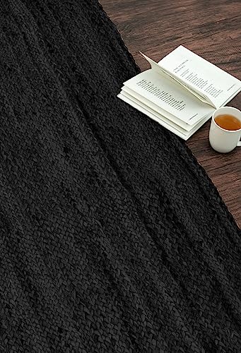 Tapete decorativo rectangular de yute negro artesanal miniatura 4