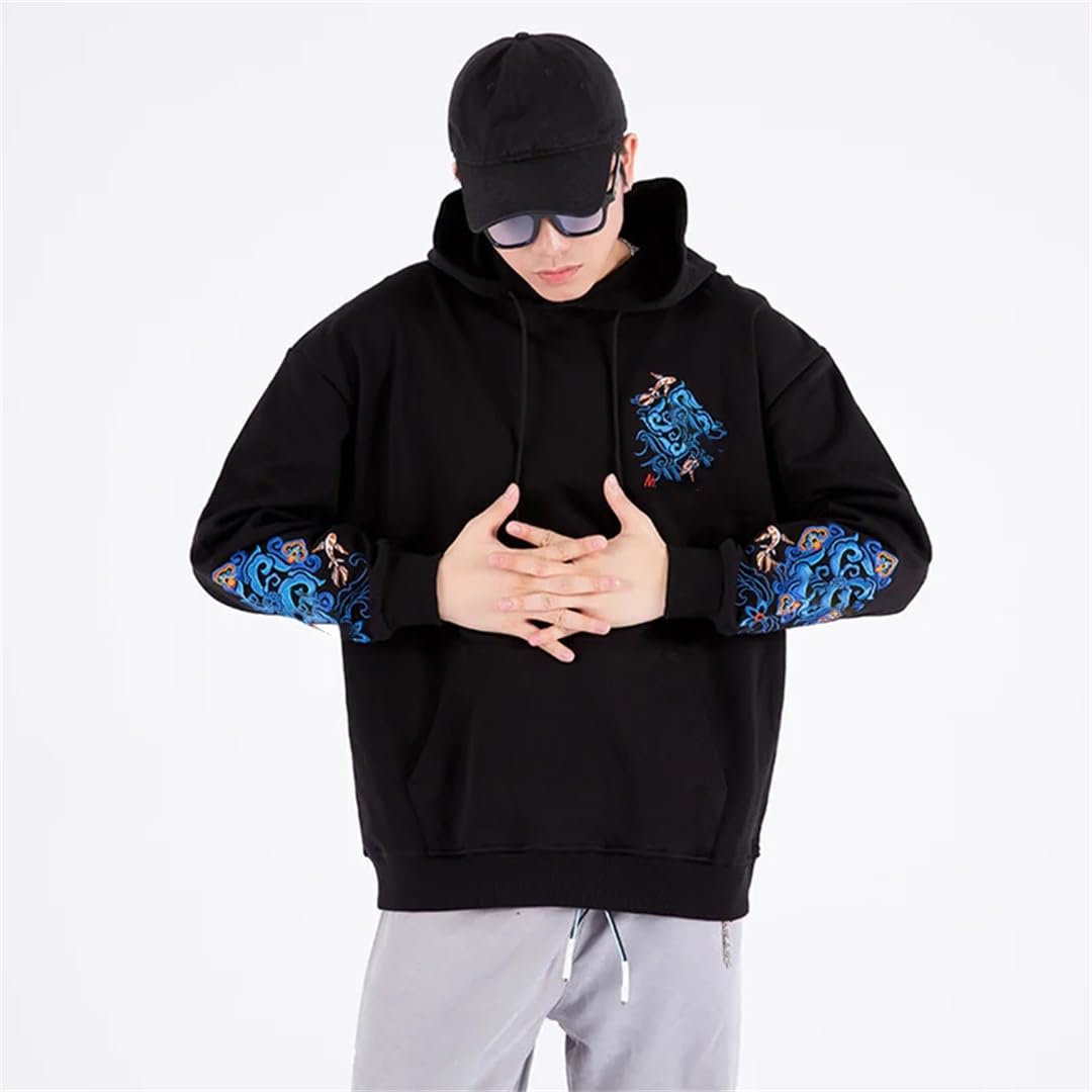 Bawełniane bluzy z haftem czarne męskie ubrania dla nastolatków Oversize Ed odzież męska Streetwear