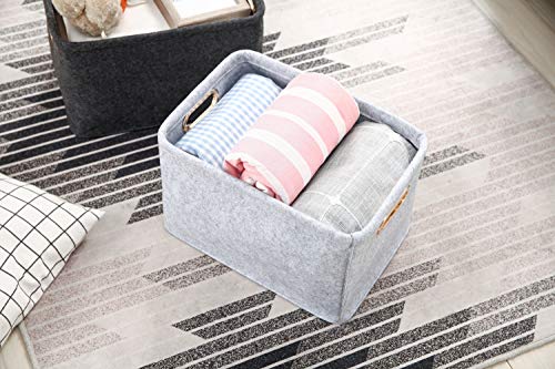 Collapsible Storage Bins Foldable Felt Fabric Storage Basket Organizer Boxes Containers with Handles Metal Handles for Nursery Toys,Kids Room,Clothes,Towels,Magazine (Light grey, 15.9L×11W×9.8H) - Image 6
