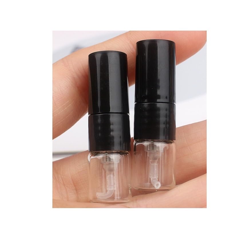 Atomizer Bottle 20pcs 1ML Portable Glass Perfume Spray Refillable Bottle Direct Pumping Sample Dispenser Fine Spray Press Empty Bottles Refillable (Color : Black, Size : GLASS_20PCS)