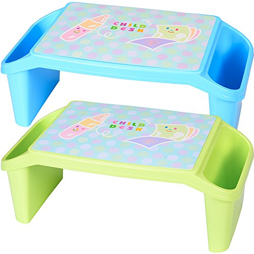 NNEWVANTE Lap Desk for Kids with Storage Portable Children's Table for Homework or Reading Breakfast Bed Tray Child Art Plastic Stackable Table, Pack of 2 : Blue and Light Green …