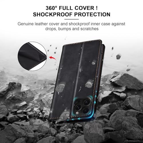 Image of Jasonyu Flip Wallet Case for iPhone 15 Pro Max,Black