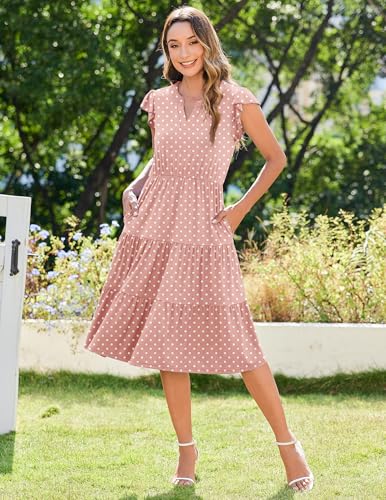 Image of ZEAGOO Womens Summer Casual Dresses Ruffle Sleeve V Neck Midi Dress Flowy Tiered Dress with Pockets Boho Sundresses