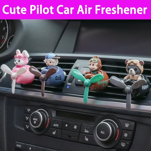 Image of Pilot Car Air Freshener, Cute Bear Car Vent Clip Air Freshener with 4 Fragrant Tablets Automotive Air Outlet Fan Diffuser, Automotive Interiors Vent Decoration (Pilot Bear)