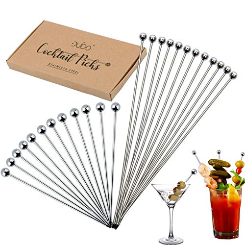 Cocktail Picks Martini Stirrers Toothpicks â€“ (24 Pack / 4 & 8 Inch) Reusable Cocktail Picks - Stainless Steel Metal Drink Skewers Sticks for Martini Olives Appetizers Bloody Mary Brandied
