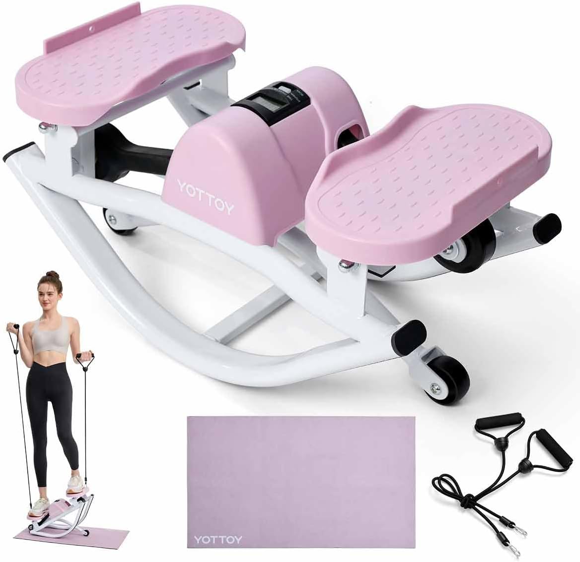 YOTTOY Lateral Rock Stepper for Exercise at Home with Digital Monitor/Resistance Bands, Portable Rocking Stepper Side to Side for Home Workout, Intense Legs & Glutes Activation & Fat Burning
