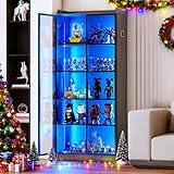 Gurexl 165 CM Vetrina Illuminata a LED,Vetrine Da Collezione con Ante In Acrilico E Ripian...
