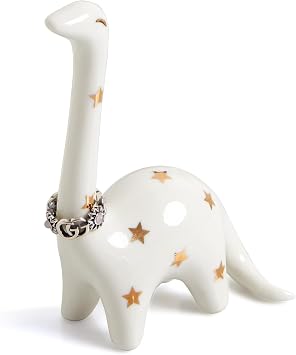 PUDDING CABIN White Dinosaur Ring Holder, Engagement Wedding Ring Stand, Dinosaur Gifts, Cute Preppy Room Decor, Birthday Gifts for Women Her Girls Friends, Bridal Shower Bridesmaid Gifts