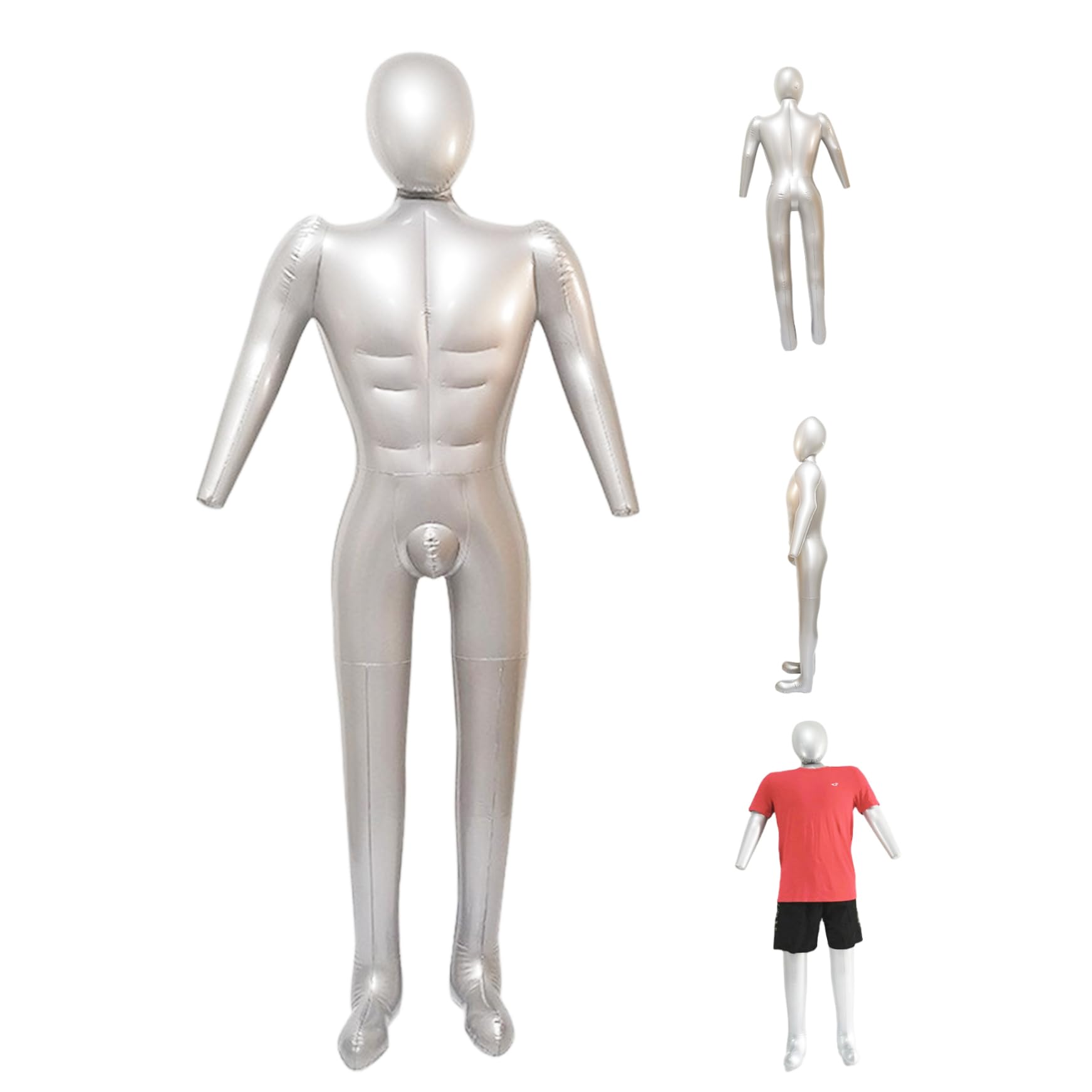 Inflatable Full Body Mannequin Dress Display Torso Dummy Model Silver Mannequin Body PVC Dress with Arms Model Display for Retail Clothing Shops