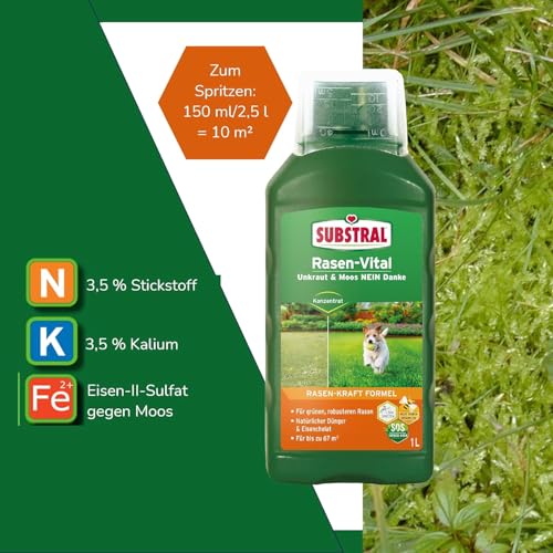 Substral Rasen-Vital, 1L für bis zu 67qm - SOS Sofort-Hilfe für schnelles Grün auf Rasenflächen, mit Rasen-Kraft-Formel