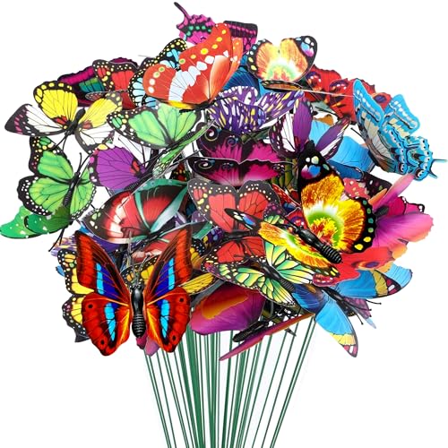 Attuslla 150 Butterfly Decoration Stakes, 5 Size Butterfly Stakes 3D Garden Butterfly Ornaments