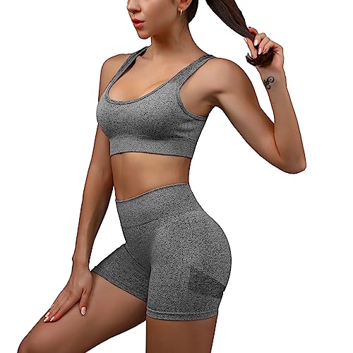 Workout Outfits for Women 2 Piece Ribbed Seamless Crop Tank High Waist Yoga Outfit4