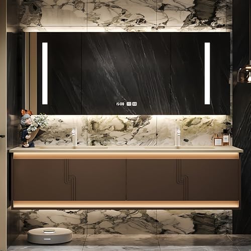 84in Luxurious Golden Bathroom Vanity with Double Sink & Basin