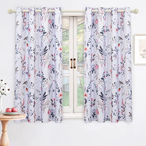Image of MYSKY HOME Curtains, 63 Inch Length, 2 Panels - Floral Bedroom & Kitchen Dormer Window Farmhouse Curtains, Blackout Grommet Drapess, Red and Gray