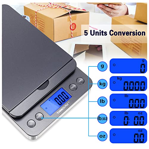 Image of THINKSCALE 86lb Package Shipping Scale, 0.1oz Digital Postal Scale Flip-Up | Hold /Tare Function, LCD Display, Battery & AC Adapter Included, Desktop Scale for Mailing, Packages and Small Business