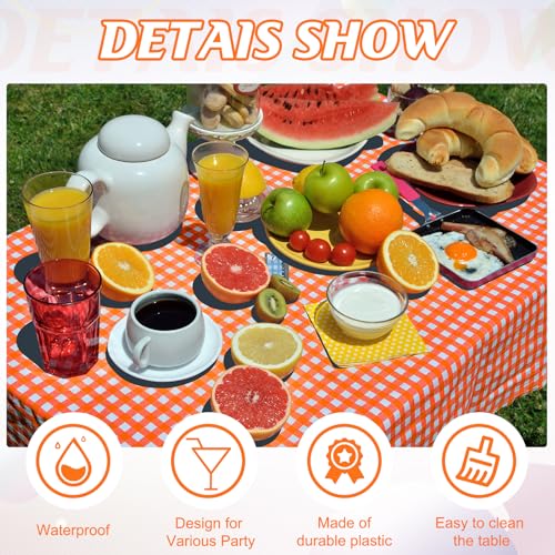 Image of 12 Pack Orange Plastic Checkered Tablecloth, Premium Decorative Disposable Orange Gingham Plaid Table Cloths for Parties, Rectangle Party Table Cover for Fall Thanksgiving Picnic Birthday, 54x108 Inch