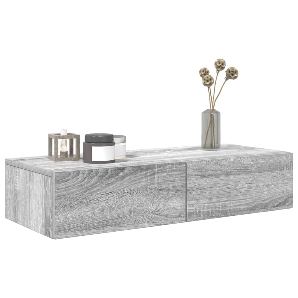 Generisch Wandregal mit Schubladen Grau Sonoma 80x33x17 cm Holzwerkstoff,Möbel,Regalsysteme,Wandregale-859982