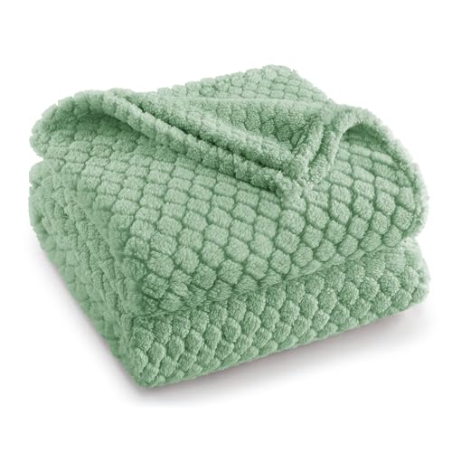 Exclusivo Mezcla Fleece Throw Blanket for Couch, Super Soft Jacquard Bed Blanket, Lightweight Fuzzy Warm for All Seasons, 127x152 CM, Sage Green