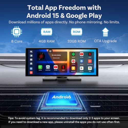 Image of OTTOCAST OttoScreen AI 11.4 inch Wireless Carplay Screen for Car, Gemini AI Voice Control, Android Auto, Netflix YouTube Google Play, Dual WiFi Dual Bluetooth, 1080P Backup Camera, 8-Core Android 15