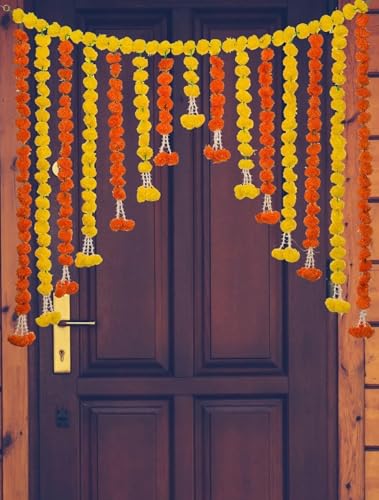 Image of Big Size Artificial Marigold Flowers Home Hanging Toran Main Door Garlands Handmade Bandhanwar Door Entrance Hanging Home Traditional Wall Diwali Decoration Gift