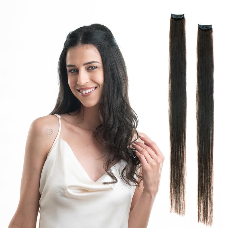 Hair Originals 100% Natural Human Hair Clip In Color Streaks (10 Inches, Pack of two, Natural Black)-image-21