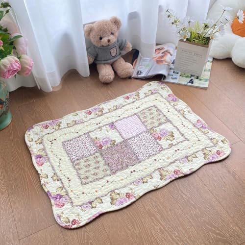 ラグマット 綿100% コットン キルティング 花柄 軽量 マット 40*60cm 滑り止め キッチン 玄関マット 吸水 北欧風 ベッドサイド 居間用 折りたたみ可能 洗える 畳 オシャレ ラグ カーペット SHY20