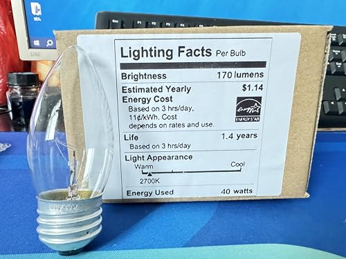 Jacqings Y1-3QTS-BRCL 40W Incandescent Torpedo Tip Chandelier, Incandescent Clear Dimmable Light Bulbs And Medium E26 Candelabra Base,Transparent Candle Light Bulbs For Chandeliers, Ceiling Fan Lights thumb #4