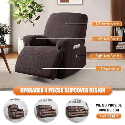 Image of VANSOFY Oversized Recliner Chair Cover, 4-Pieces Stretch Recliner Covers for Recliner Chair Soft Reclining Chair Slipcover Jacquard Pattern Furniture Protector for Dogs Cats(Chocolate)