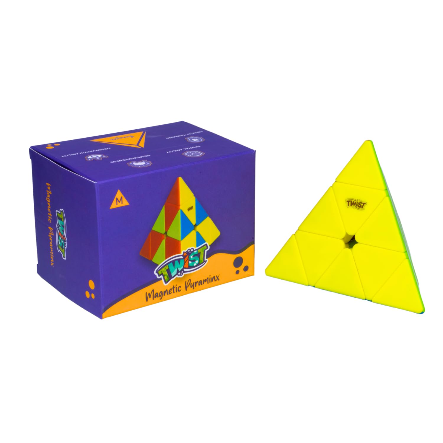 Cubelelo Twist Pyraminx M (Magnetic) | Stickerless Pyramid Triangle High Speed Puzzle for Kids and Adults | Magic Speedy Brainstorming Stressbuster Multicolor Cube